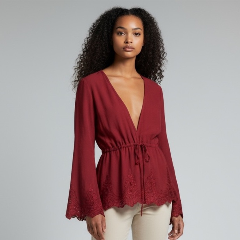 Stone Cold Fox “Sicily” Lace Trim Blouse – Size 1 (Small)